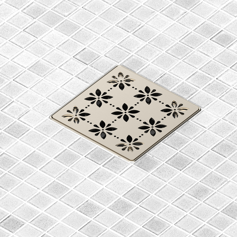 GURU Evo Lite 4-1/4" Floral Design Shower Drain & Hair Strainer