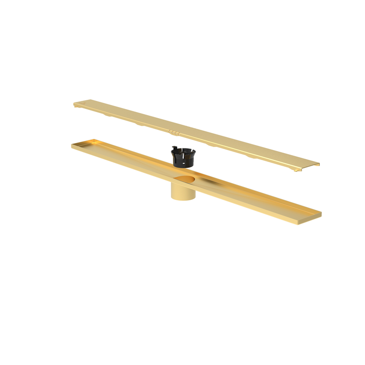 Guru Evolux Linear Plus Drain & Strainer in Gold Finish - Elegant and Durable Drainage Solution