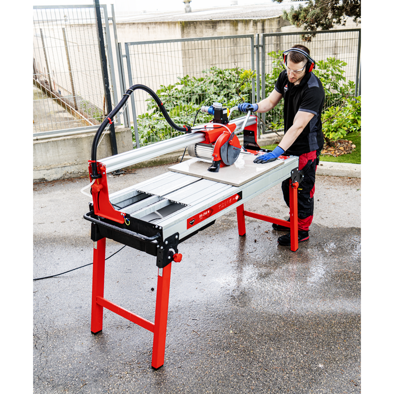 Rubi Tools DS-250-N 1500 60" Laser & Level 120V Tile Saw Action Shot 