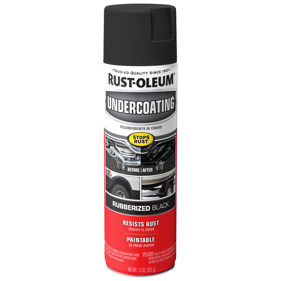 Rust-Oleum Automotive Rubberized Undercoating can sprayed on car underbody