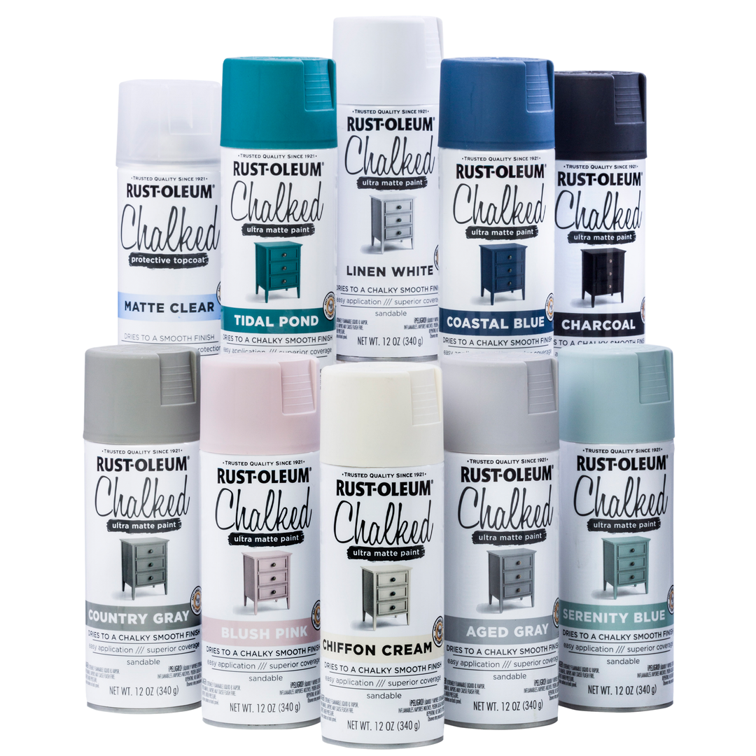 Rust-Oleum Chalked Ultra Matte Paint in a can, showcasing its smooth and velvety finish, ideal for creating a vintage, timeless look on furniture and home decor items.