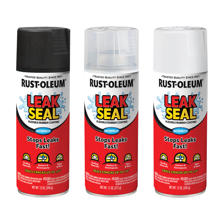 Rust-Oleum LeakSeal Spray Can - Black, Clear & White Flexible Rubber Coating for Leak Repair and Waterproofing