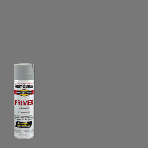 Rust-Oleum Professional Primer Spray, Flat Gray - 15 oz can with a high-performance, durable formula, ideal for metal surfaces.