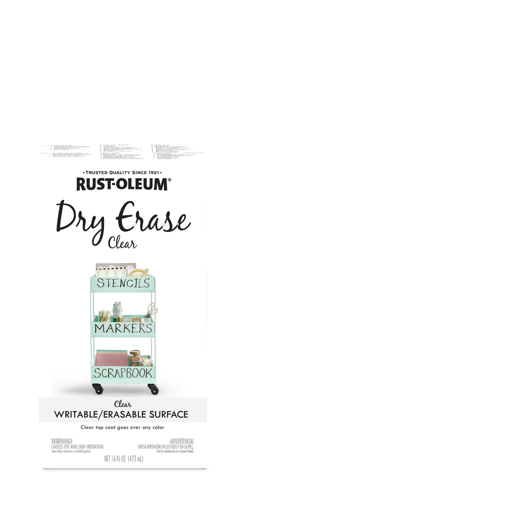 Image of Rust-Oleum Specialty Dry Erase Brush-On Paint Kit, showcasing the paint can, brush, and application instructions.