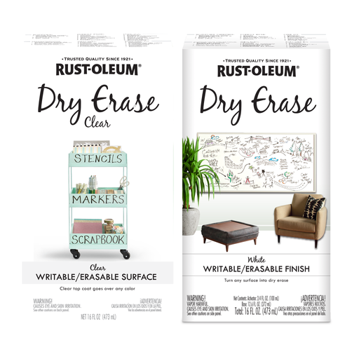 Image of Rust-Oleum Specialty Dry Erase Brush-On Paint Kit, showcasing the paint can, brush, and application instructions.