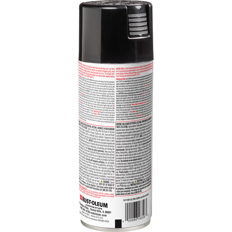 Rust-Oleum Specialty High Heat Ultra Spray Paint can with black cap, designed for high-temperature surfaces such as grills, wood stoves, and engines.