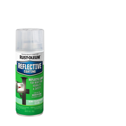 Rust-Oleum Specialty Reflective Finish Spray Paint can with a reflective finish on the surface behind it