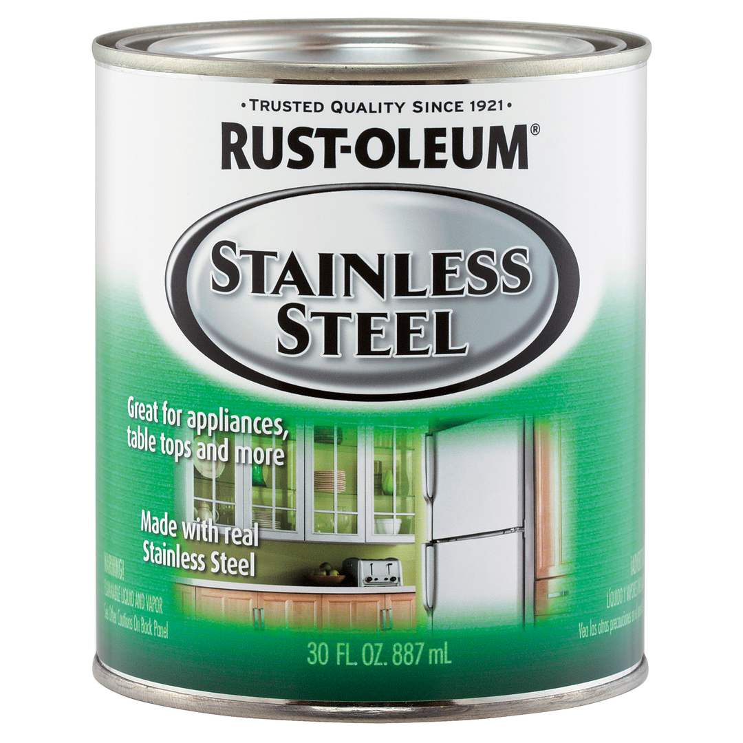 Rust-Oleum Specialty Stainless Steel spray paint in a 30 oz. can, designed for creating a stainless steel finish on various surfaces.