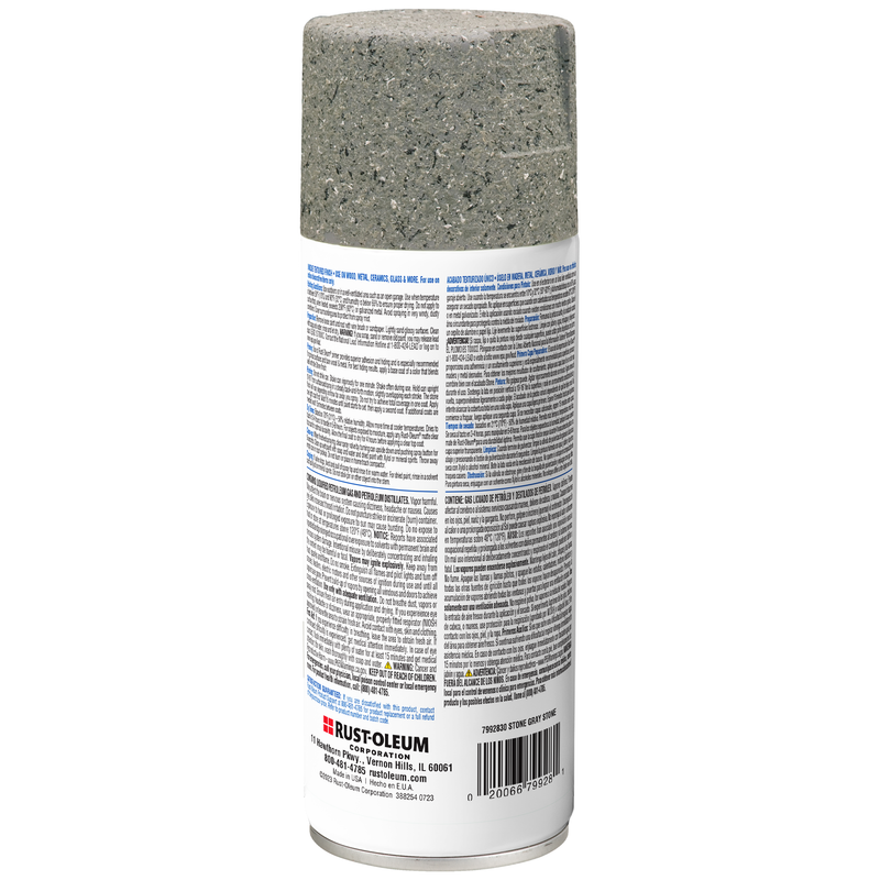 Rust-Oleum Specialty Stone Spray Paint can with a detailed view of the stone-textured finish, ideal for creating decorative stone effects on various surfaces.