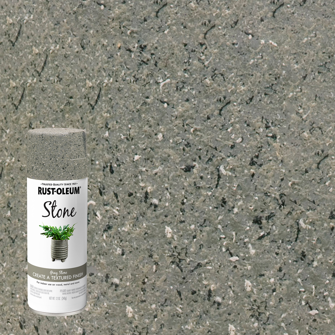 Rust-Oleum Specialty Stone Spray Paint can with a detailed view of the stone-textured finish, ideal for creating decorative stone effects on various surfaces.