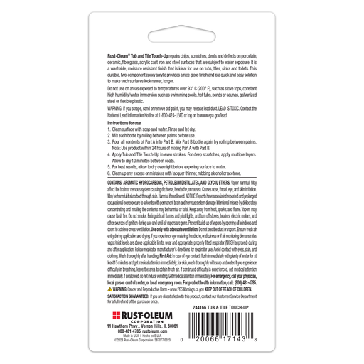 Rust-Oleum Specialty Tub & Tile Touch Up, a convenient solution for repairing chips, scratches, and small dents on porcelain and ceramic surfaces.