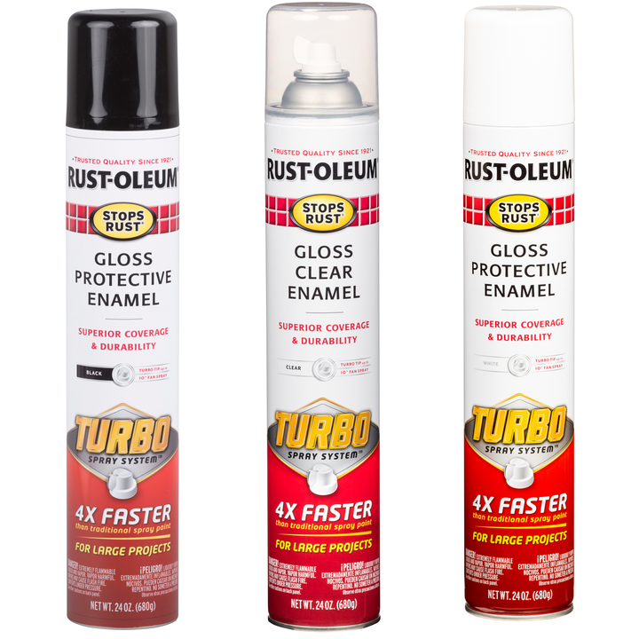 Rust-Oleum Stops Rust Protective Enamel with Turbo Spray System - High-performance spray paint offering superior protection against rust and corrosion, ideal for metal surfaces.