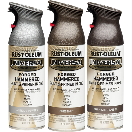 Rust-Oleum Universal Premium Metallic Spray Paint, versatile for any surface, featuring a durable, high-gloss finish.