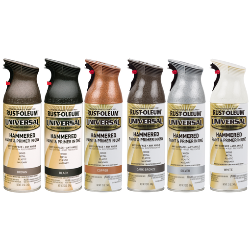 Rust-Oleum Universal Premium Metallic Spray Paint, versatile for any surface, featuring a durable, high-gloss finish.