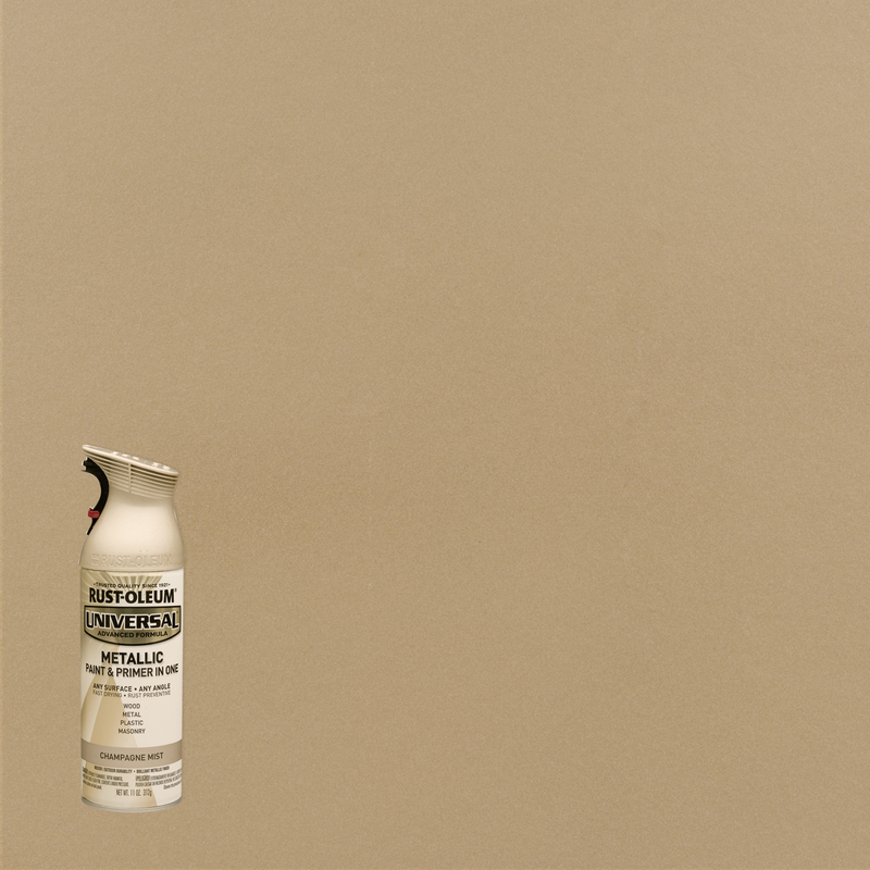 Rust-Oleum Universal Premium Metallic Spray Paint, versatile for any surface, featuring a durable, high-gloss finish.