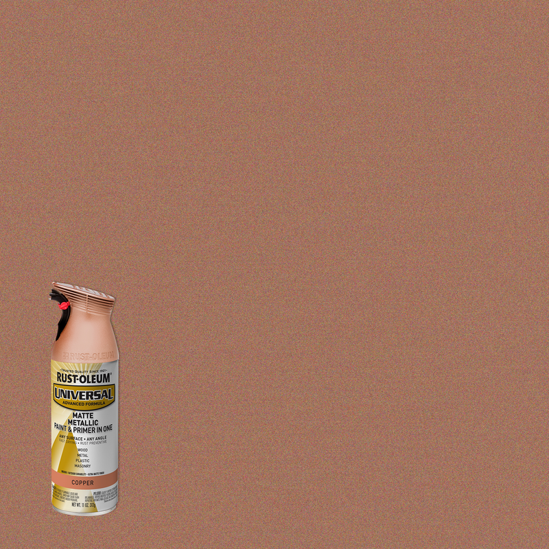 Rust-Oleum Universal Premium Metallic Spray Paint, versatile for any surface, featuring a durable, high-gloss finish.