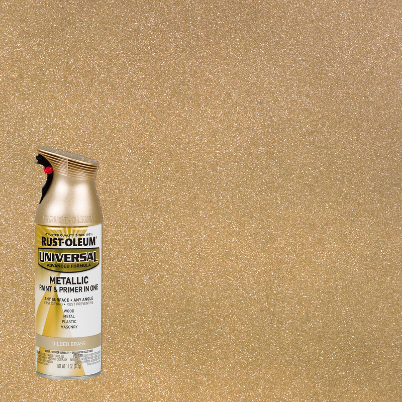 Rust-Oleum Universal Premium Metallic Spray Paint, versatile for any surface, featuring a durable, high-gloss finish.