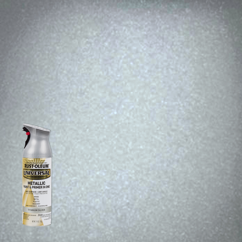 Rust-Oleum Universal Premium Metallic Spray Paint, versatile for any surface, featuring a durable, high-gloss finish.