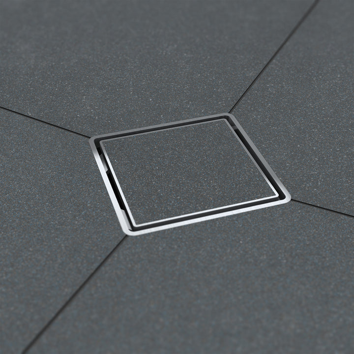 Wedi Tileable Drain Cover for 3/8" Tile Installed with Matte Black Tile