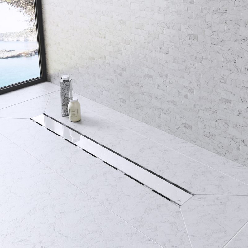 Guru Evolux Tempered White Glass Linear Drain & Strainer - Sleek and Modern Design for Efficient Drainage