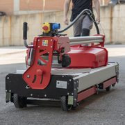 RUBI DCX-250 XPERT Electric Tile Cutter for Ceramic, Porcelain, & natural stone folded up on wheels