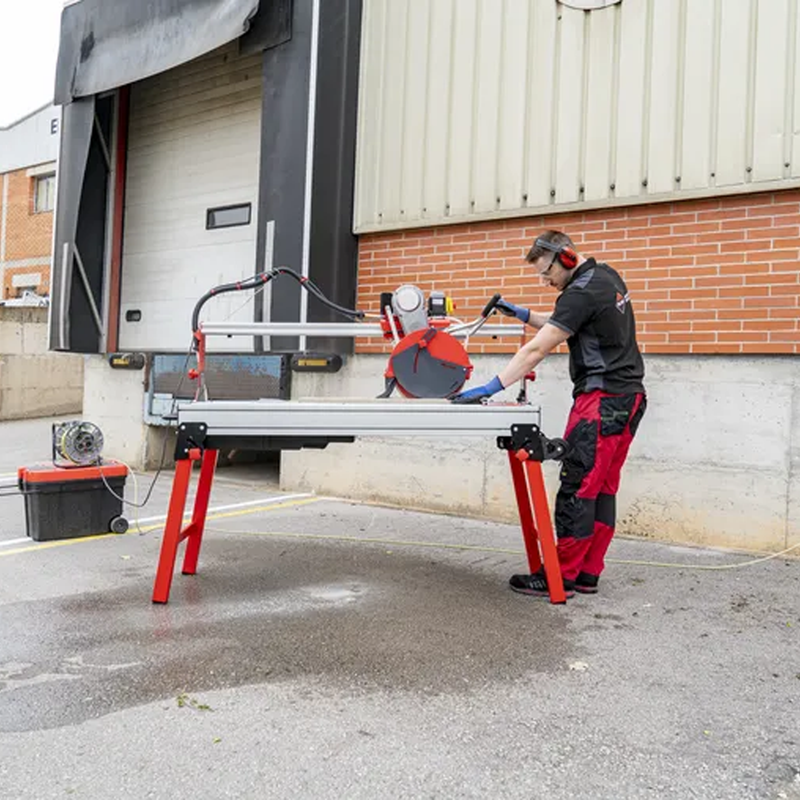 RUBI DX-350-N 1300 Laser & Level Wet Tile Saw cutting porcelain tile