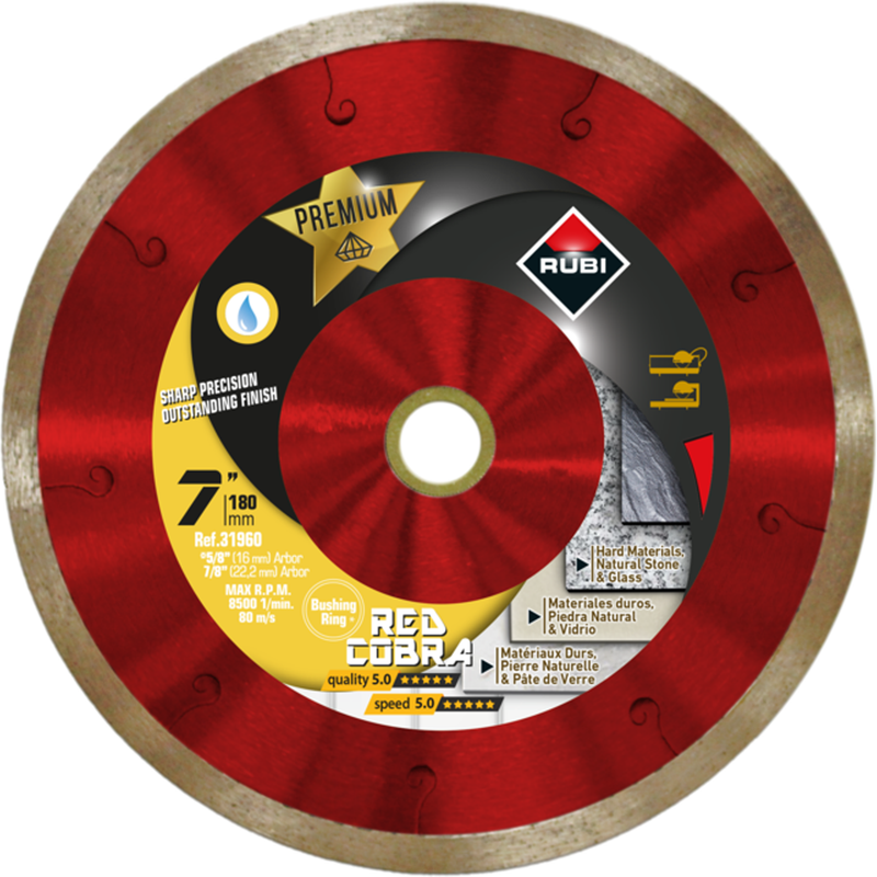 RUBI Red Cobra 7" Diamond Blade for Ceramic, Porcelain, & Natural Stone