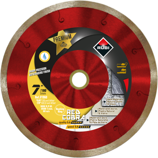 RUBI Red Cobra 7" Diamond Blade for Ceramic, Porcelain, & Natural Stone