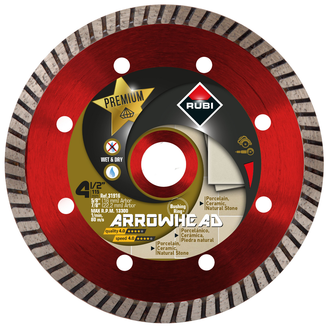 Rubi Tools 4-1/2" Turbo Arrowhead Diamond Blade for Porcelain, Ceramic & Natural Stone