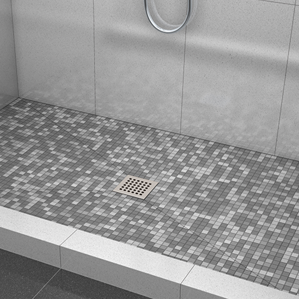Wedi Premium Drain Cover, Chrome Installed