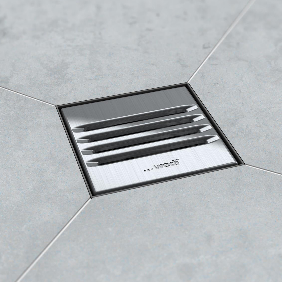 Wedi Premium Drain Cover, Chrome Slotted Installed