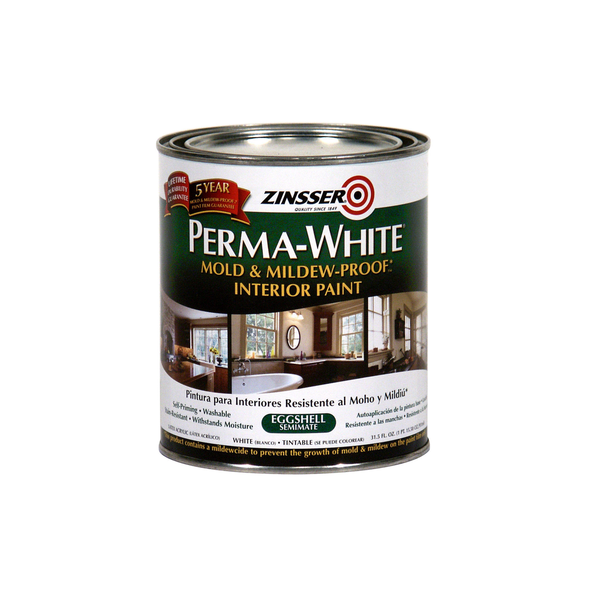 Zinsser PERMA-WHITE Mold & Mildew-Proof Interior Paint, 32oz, Eggshell