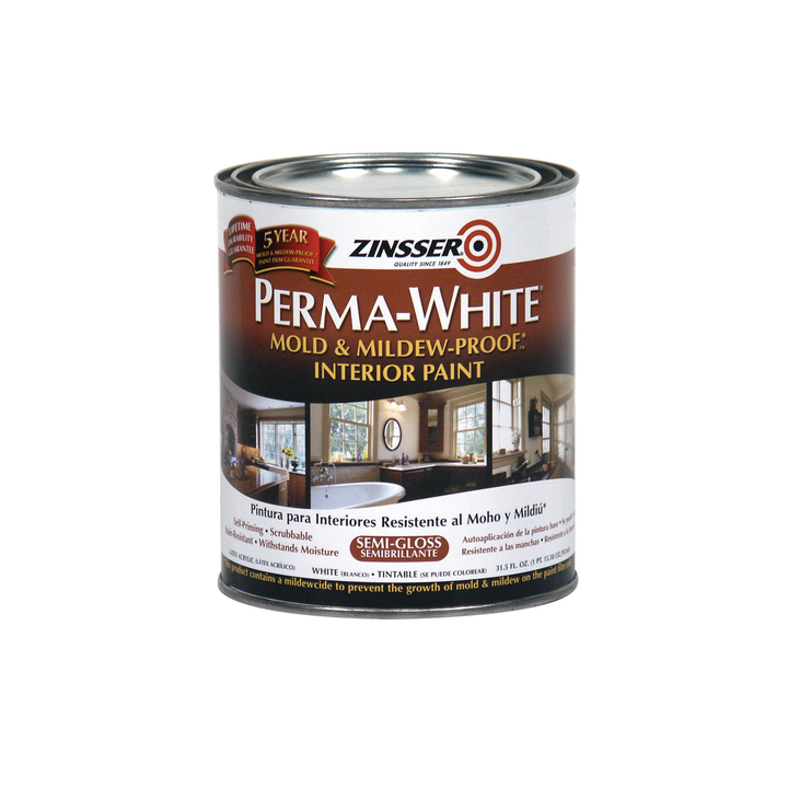 Zinsser PERMA-WHITE Mold & Mildew-Proof Interior Paint, 32oz, Semi-Gloss
